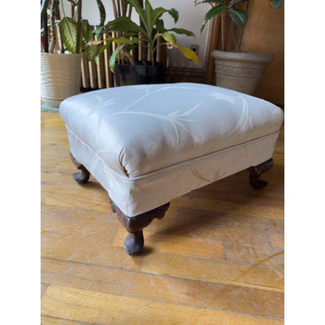1950s Mid-Century Period Chippendale Style Upholstered Footstool in White For Sale - Image 5 of 9
