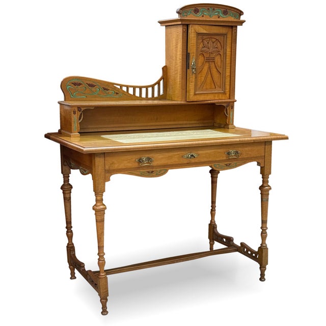 Art Nouveau Writing Desk with Floral Painting, 1910s For Sale - Image 9 of 9