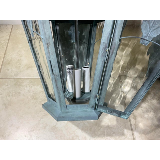 Green Large Pair of Handcrafted Solid Brass Wall Lanterns For Sale - Image 8 of 11