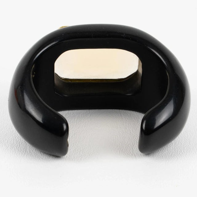 Daniel Swarovski Paris Massive Cuff Bracelet Black Resin and Amber Rhinestone For Sale - Image 9 of 9