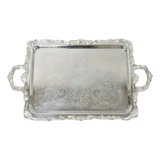 Vintage Sheridan Victorian Silver Plated Footed Butlers Serving Platter Bar Tray For Sale