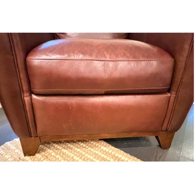Leather Club Chair Rolled Arm American Design For Sale - Image 10 of 11