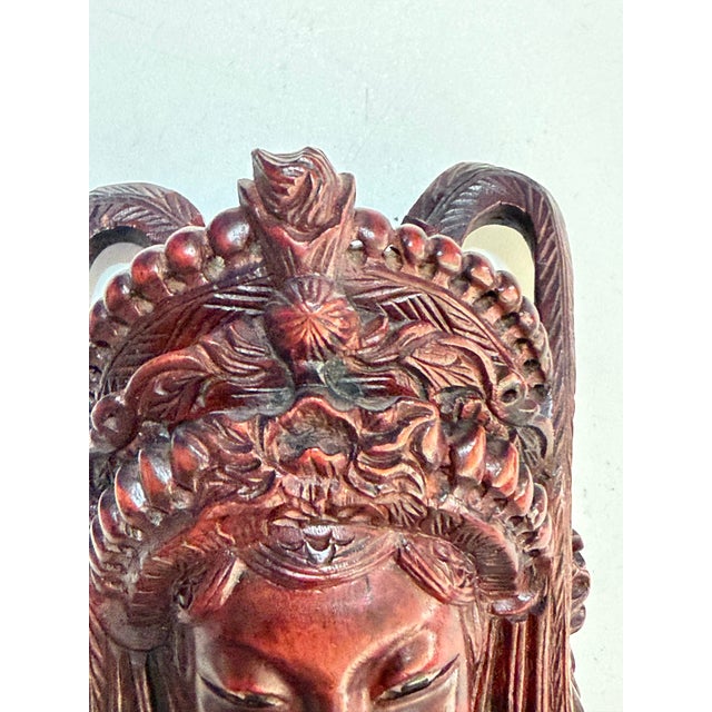Pair of Vintage Balinese Rama & Sita Hand-Carved Wood Theatrical Wall Masks For Sale - Image 15 of 15