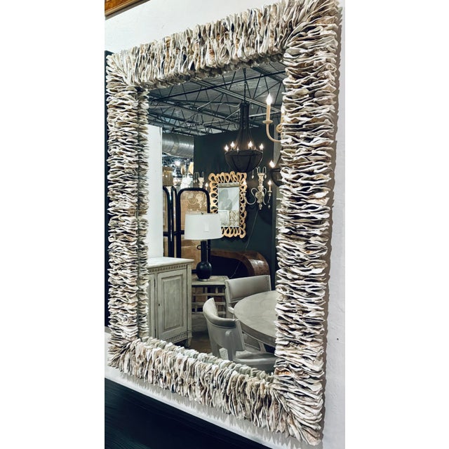 Original retail $2480, stylish Made Goods Organic Modern Oyster Shell Mina Wall Mirror, showroom floor sample
