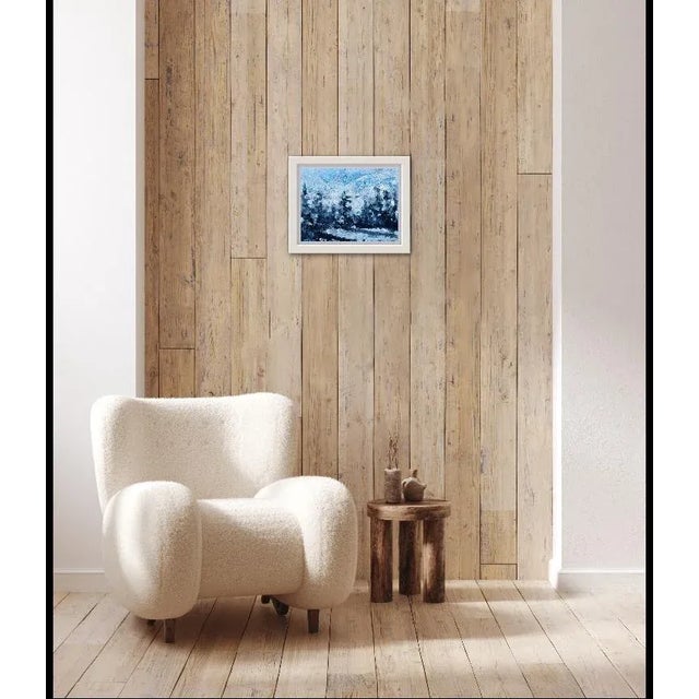 Winterscape in Blues Monochromatic Oil Painting For Sale - Image 12 of 12