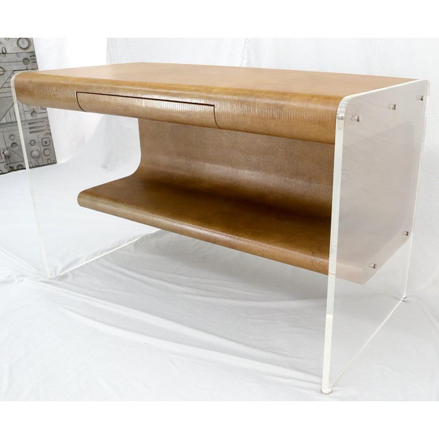 Lucite Base Faux Snake Skin Sculptural Shape One-Drawer Writing Table Desk For Sale - Image 9 of 13