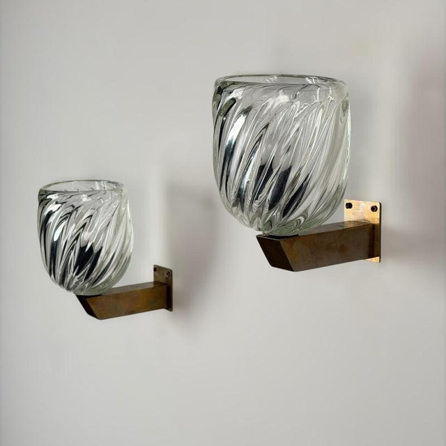 1940s Mezzo Diamante Murano Glass Sconces attributed to Carlo Scarpa for Venini, 1940s, Set of 2 For Sale - Image 5 of 18