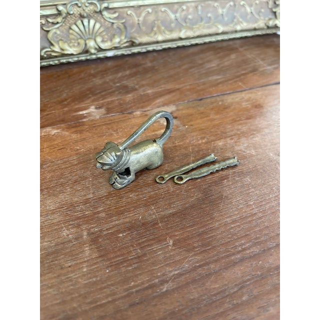 Brass Antique Likely Brass Figural Dog Puzzle Lock With Original Keys, Early 20th Century For Sale - Image 8 of 11