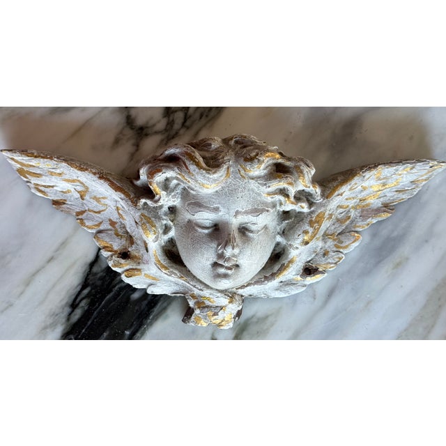 Antique White Angel Head Hand Carved Wall Plaque For Sale - Image 8 of 12
