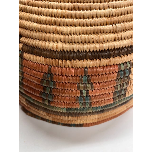 Wood Vintage African Geometric Woven Basket For Sale - Image 7 of 10