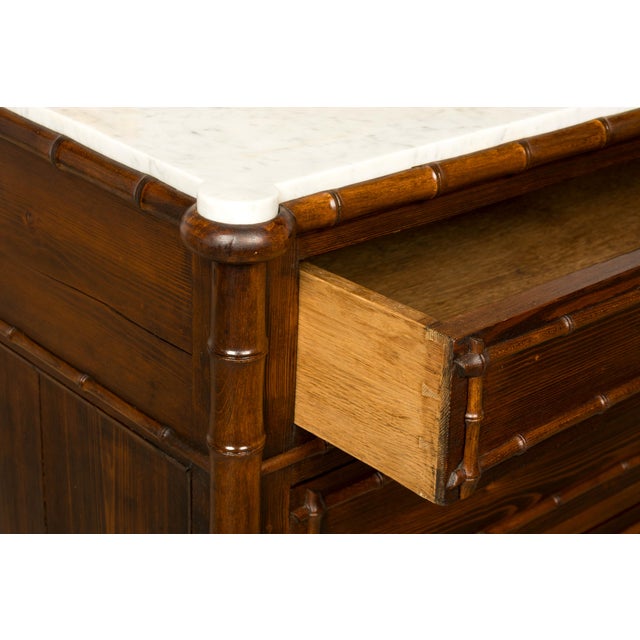 19th Century French Napoleon III Bamboo Dresser With Carrara Marble and Mirror For Sale - Image 13 of 18