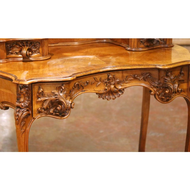 French 19th Century French Louis XV Style Walnut Coiffeuse Dressing Table With Mirror For Sale - Image 3 of 13