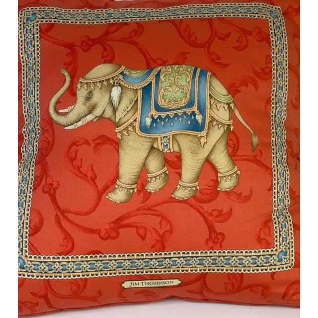 Red Pair Jim Thompson Thai Silk Elephant Pillows, Tony Duquette Style, circa 1990s For Sale - Image 8 of 16