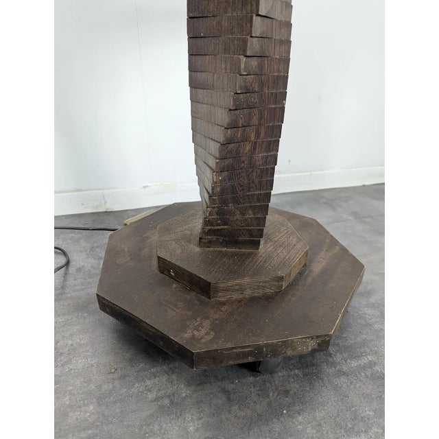 Brutalist Wooden Floor Lamp For Sale - Image 4 of 5