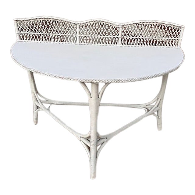 1930s Half Round Vintage Wicker Console Table For Sale