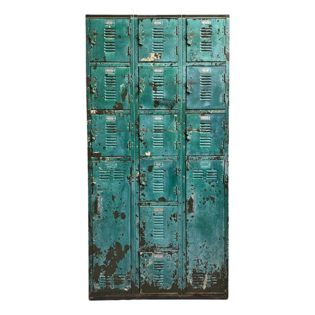 Vintage Industrial Iron Locker Storage Cabinet For Sale