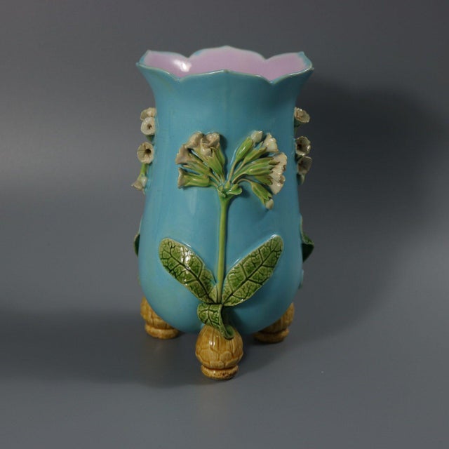 Mid 19th Century Minton Majolica Floral Vase With Bulb Feet For Sale - Image 5 of 13