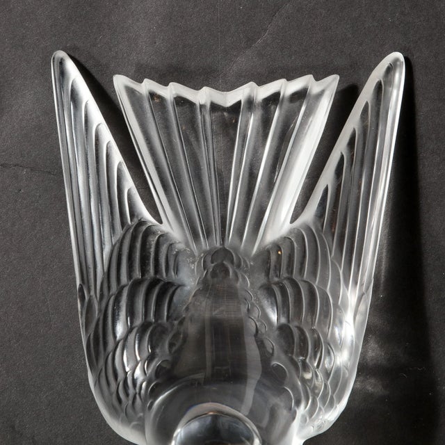 Glass Art Deco Style 'Swallow' Bookends in Molded and Frosted Crystal Signed Lalique For Sale - Image 7 of 12