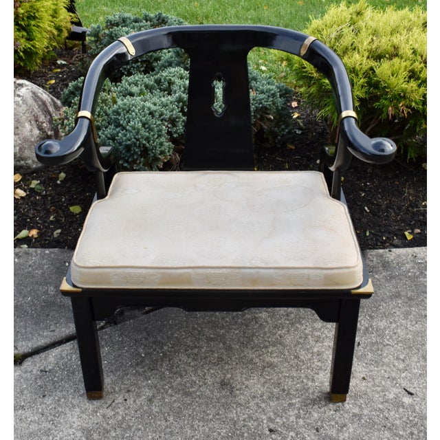 Vintage (1960's) Ming Style Chair Made by Century Furniture. Wood with a Black Lacquer Finish and Brass Accents. Solid &...