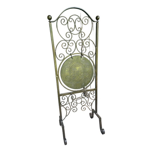 Vintage Wrought Iron Framed Dinner Gong For Sale