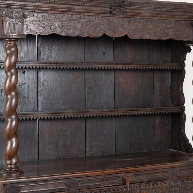 Wood 18th Century German Carved Oak Display Cabinet Buffet Dated 1743 For Sale - Image 7 of 17