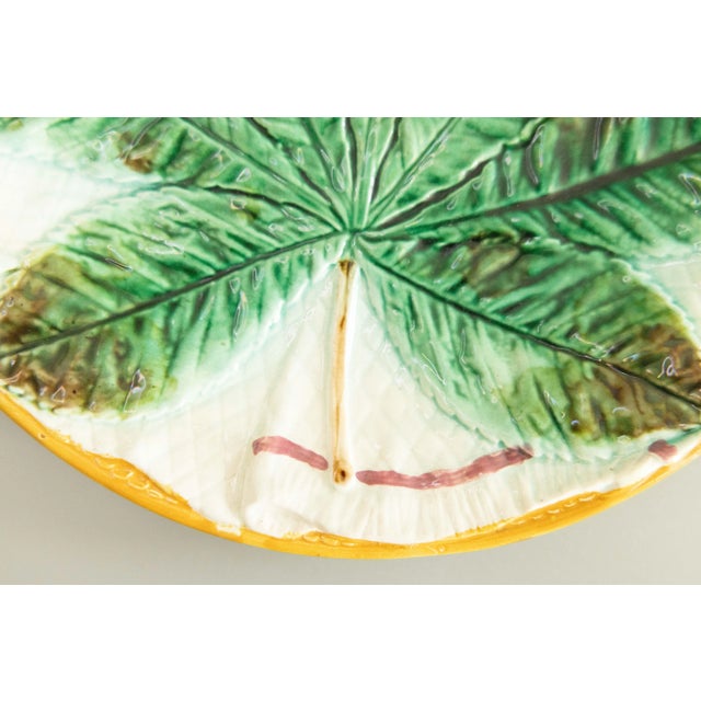 Victorian Antique English George Jones Majolica Chestnut Leaf on a White Napkin Plate, C. 1870 For Sale - Image 3 of 7