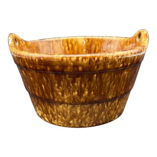 A Antique Rockingham Glazed Yellowware Pottery Barrel Form Crock, Circa 1860’s For Sale