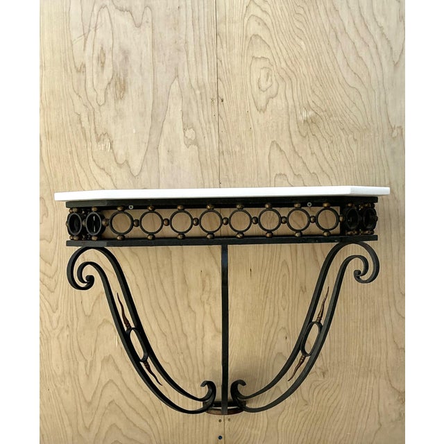 Mid-Century Modern Vintage Scrolled Iron Wall Console After Royere For Sale - Image 3 of 17