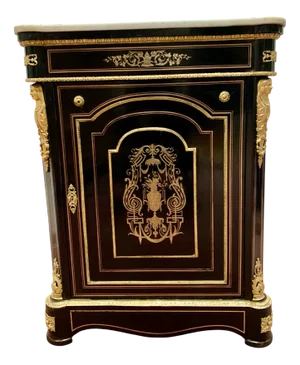 Napoleon III Style Blackened Wood and Brass Marquetry Cabinet, 19th Century