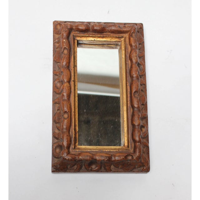 Mid-Century Modern Small Faux-Wood Resin Accent Wall Mirror For Sale - Image 3 of 13