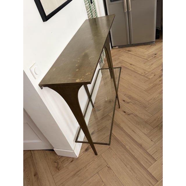 Mid-Century Modern Mid-Century Wall-Mounted Console Table in Brass with Glass Shelf, 1960 For Sale - Image 3 of 7