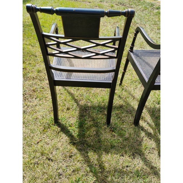 Early 19th Century Pair of Regency Style Painted Black Chinoiserie Lacquer Chairs For Sale - Image 9 of 12