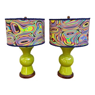 Mid-Century Lamps With Psychedelic Shades - a Pair For Sale