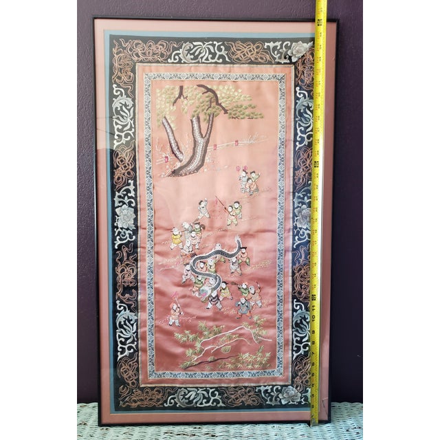 Antique Chinese Silk Dragon Tapestry | Framed Chinoiserie Panel For Sale In Los Angeles - Image 6 of 11