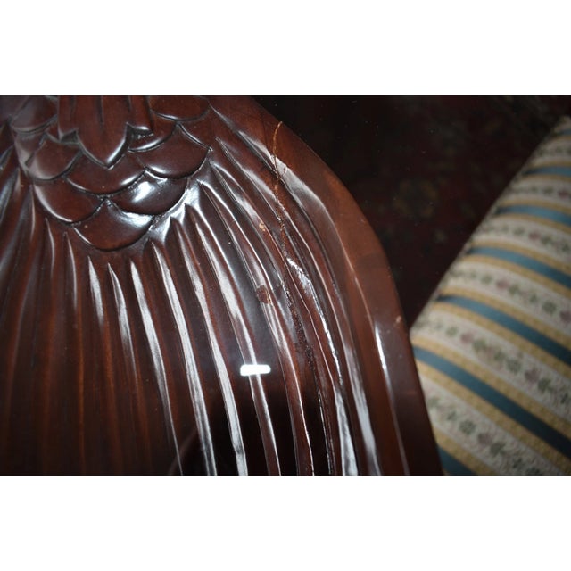 Vintage Carved Dining Set Table 4 Chairs Glass Top, Koi/Fish Swan Carved Dining Set Table- Set of 6 For Sale - Image 4 of 12