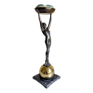 Art Deco Frankart Floor Ashtray "Standing Nude on Ball", 1920s For Sale