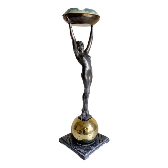 Art Deco Frankart Floor Ashtray "Standing Nude on Ball", 1920s For Sale