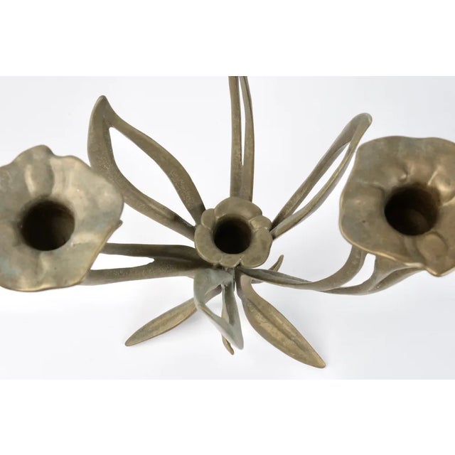 Vintage Brass Floral Candelabra For Sale - Image 6 of 9