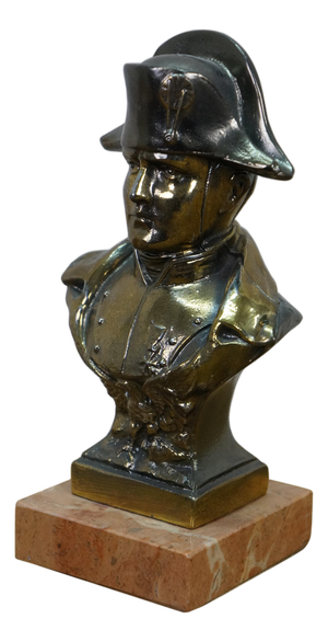 Cast Spelter Metal Bust of Napoleon Library Statue Paperweight Marble Base 7"