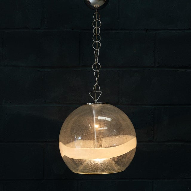 Vintage Italian White and Clear Murano Glass Pendant Lamp, 1970 For Sale - Image 13 of 16