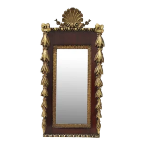 Rare Sized, Carved & Gilt Empire Mirror W/ Shell Top