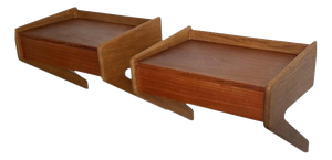 Teak and Oak Floating Night Stands by Sigfred Omann for Ølholm, 1960s, Set of 2