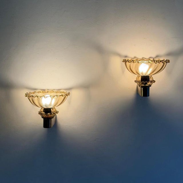 1940s Art Deco Amber Murano Glass Sconces by Aureliano Toso for Toso, 1940s, Set of 2 For Sale - Image 5 of 18