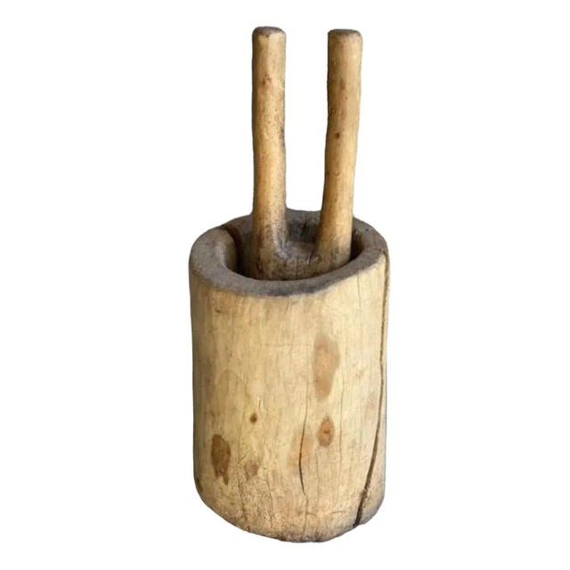 Early 19th Century Primitive Wood Mortar and Pestle, Belgium For Sale - Image 4 of 9