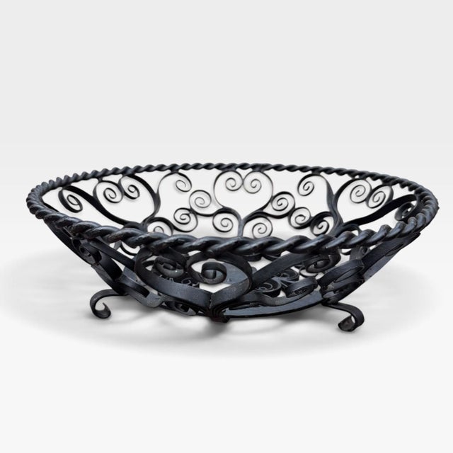Spanish Revival German Wrought Iron Scrollwork Footed Fruit Basket - Mid 20th Century For Sale - Image 3 of 15