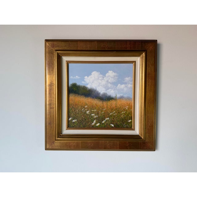 Farmhouse 2003 Patrice Marchal “Marguerites” French Wildflower Landscape Oil on Canvas Painting, Framed For Sale - Image 3 of 12