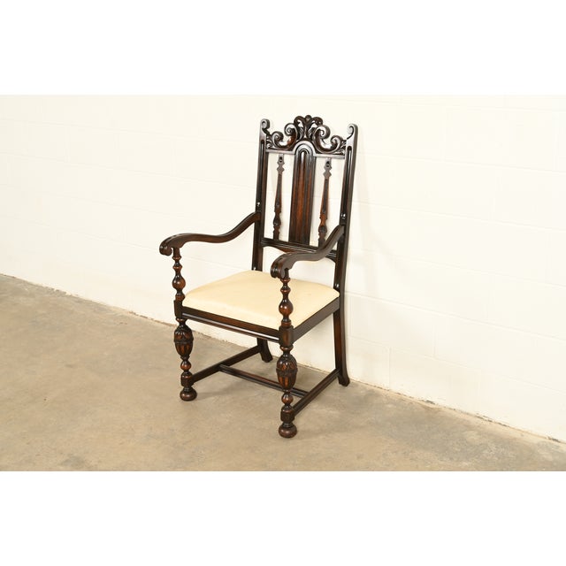 English Berkey & Gay Antique English Jacobean Carved Walnut Armchair, Circa 1920s For Sale - Image 3 of 11