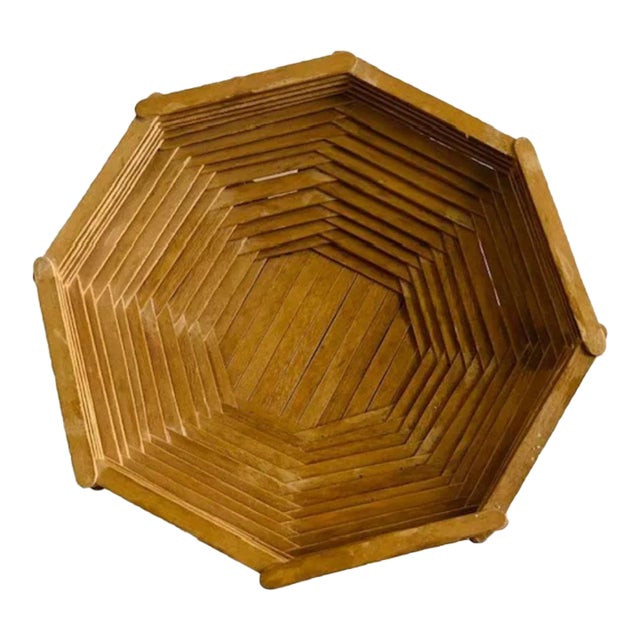 Vintage Tramp Art Boho Popsicle Stick Bowl or Basket For Sale