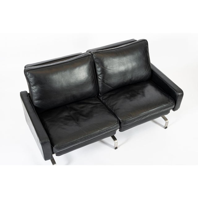 Poul Kjaerholm Vintage Postmodern Black Leather & Brushed Steel Loveseat Sofa, 1980s For Sale - Image 4 of 11