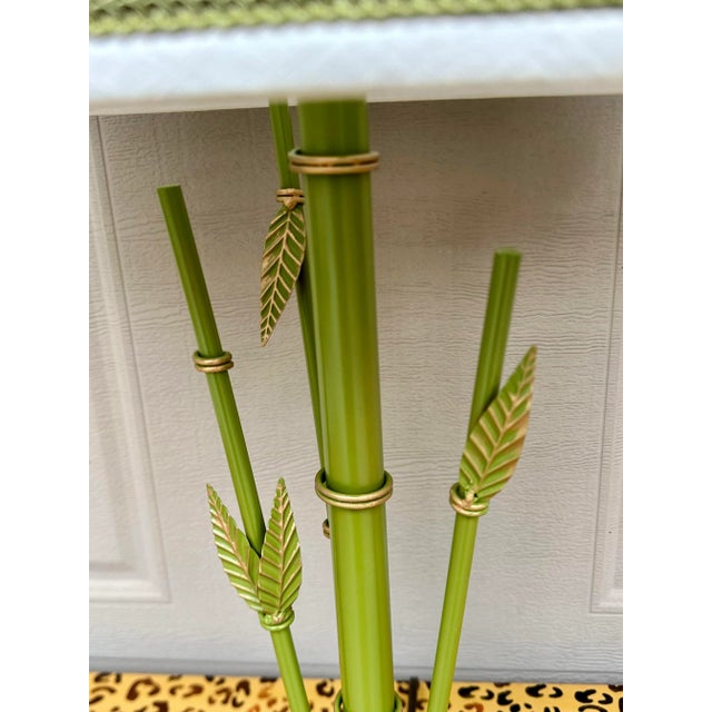Vintage Metal Faux Bamboo Lamp With Shade For Sale - Image 10 of 12